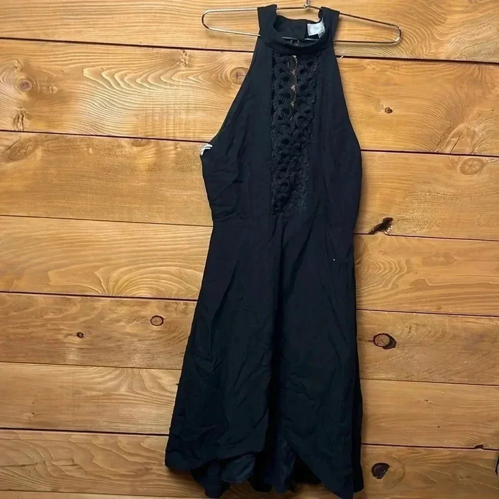 WOMENS SHILLA SIZE SMALL BLACK DRESS RAYON AND LINEN cocktail cutout‎ choker